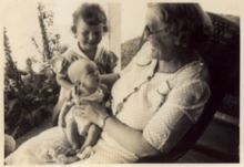 [ Mary holding baby Butch, Christine looking on, summer 1942 ]