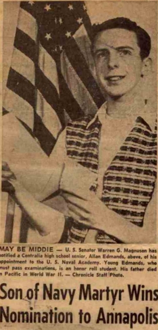 [ Son of Navy martyr wins nomination to Annapolis, 1960 ]